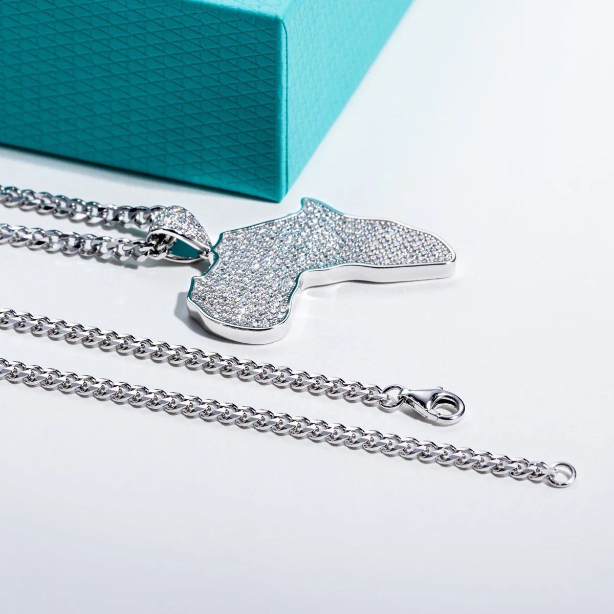 Moissanite Africa Map Pendant - 925 Sterling Silver Hip Hop Necklace