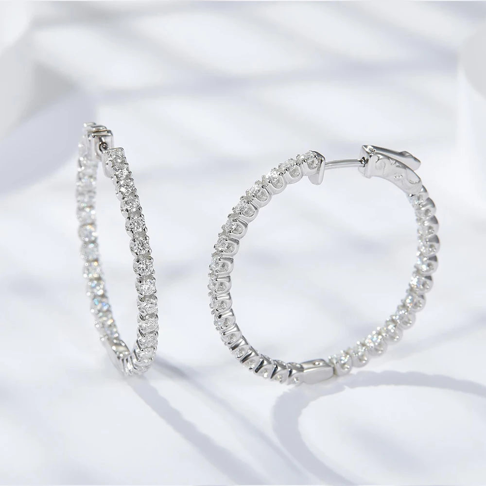 D Color Full Moissanite Hoop Earrings 925 Sterling Sliver Plated with White Gold 2mm Lab Diamond Earring for Women