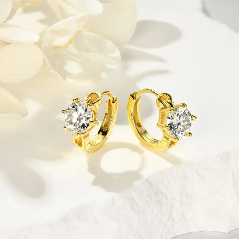 1CT Round Moissanite Hoop Earrings With Certificate 925 Sterling Silver