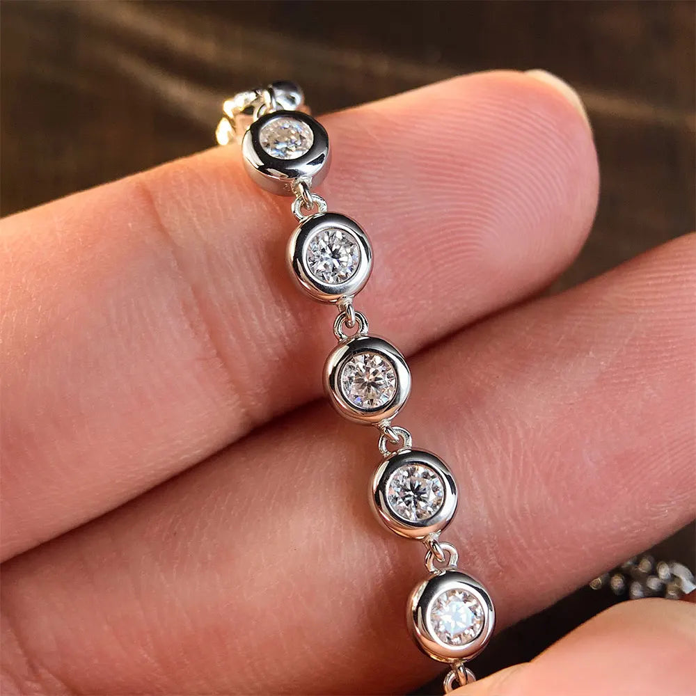 Moissanite Bracelets for Women Girls 15-20cm Adjustable Chain 925 Sterling Silver Plated 18k 3mm