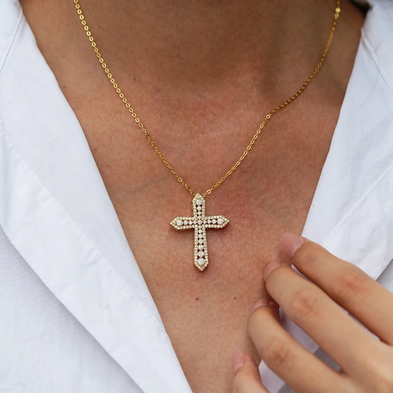 Girl Thanksgiving 18K Gold Daughter Birthday Necklaces 2.2CT Moissanite Women Christmas Pendant Cross Necklaces New Year Gift