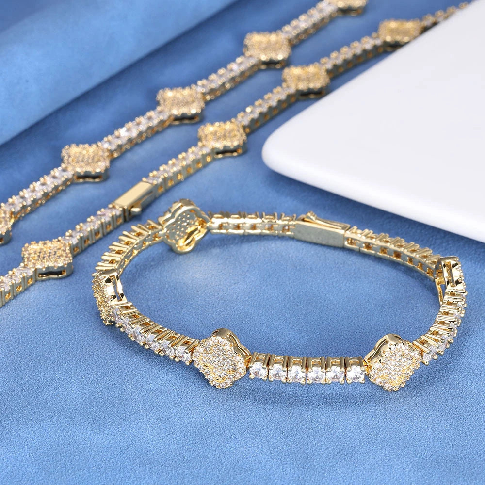 Moissanite Tennis Bracelet Four Leaf Clover s925 Sterling Silver Plated 18k D VVS1