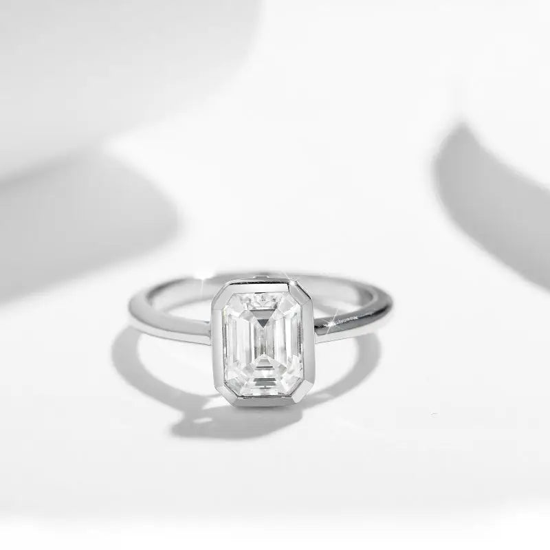 Moissanite Set Baguette 925 Sterling Silver Ring Women Engagement Emerald Cut 2ct  Jewelry