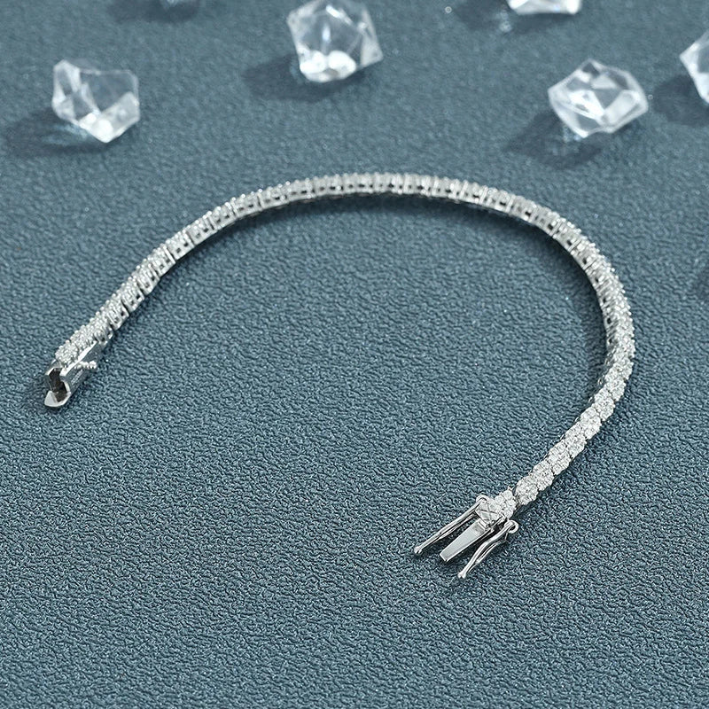 Full 1.2mm Moissanite Tennis Bracelet for Women Men S925 Silver with Plated 18K Gold Chain Party Engagement Bracelets