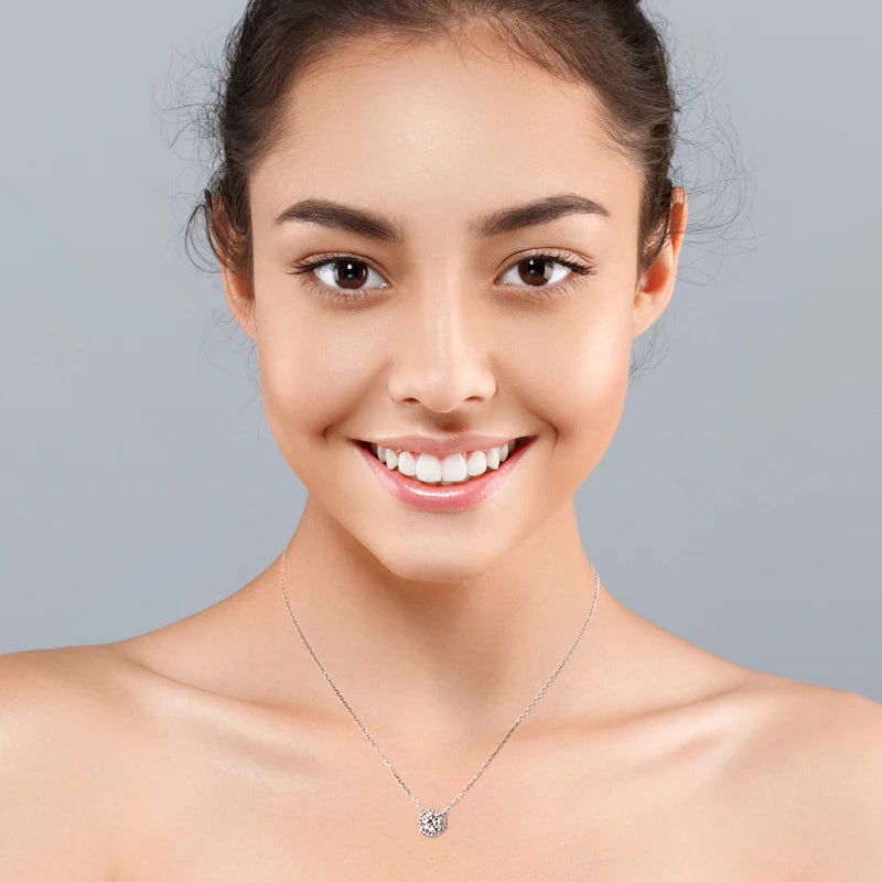 Moissanite Halo Pendant Necklace 1.0Carat