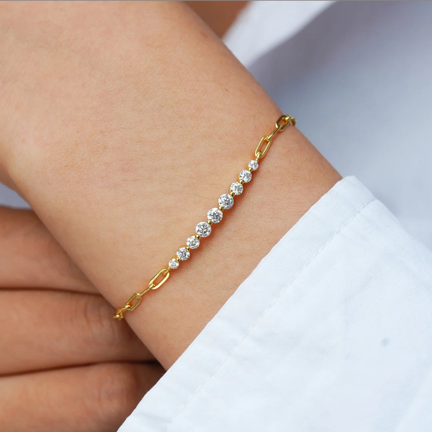 Full Moissanite Bracelets for Women Adjustable Chain 925 Sterling Silver Plated 18K Gold Dainty Bracelet GRA Certified