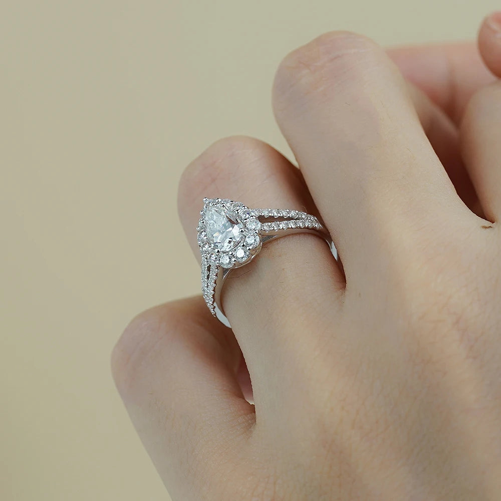 1ct Pear Cut D Color Moissanite Rings for Women Man Anniversary Gift S925 Sterling Silver Plated 18K