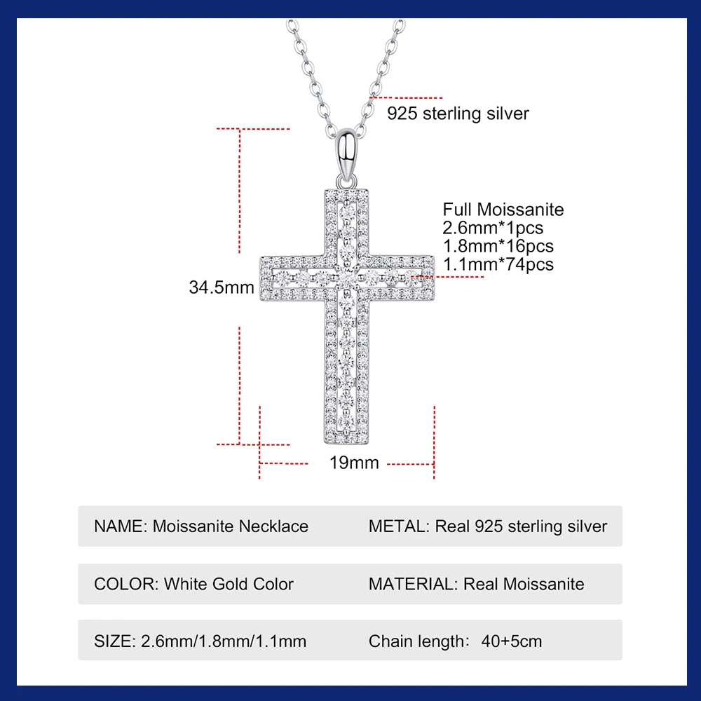 Moissanite Cross Pendant Necklace Original S925 Sterling Sliver Plated 18k White Gold Jesus Cross Necklace Jewelry For Men/Women