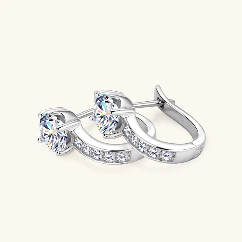 925 Sterling Silver Classic U Shape Hoop Earrings Sparkling Round Moissanite