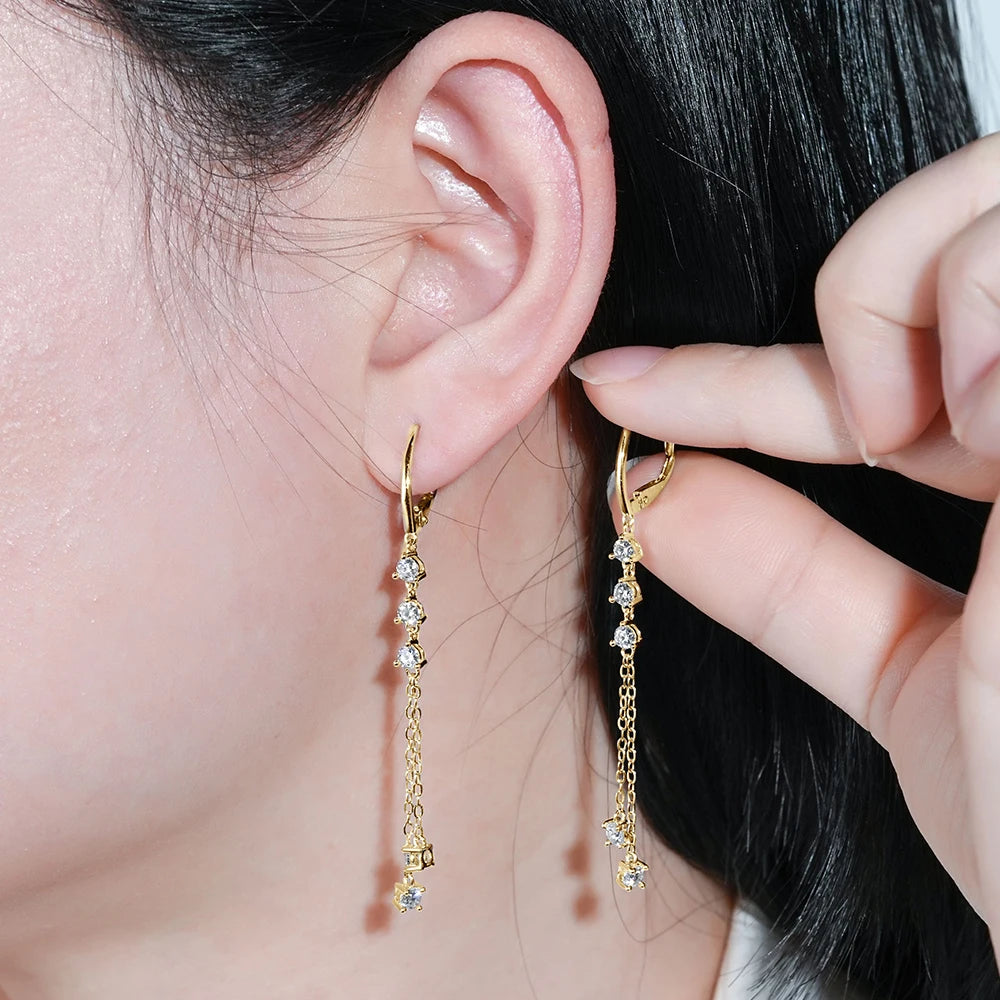 Full Moissanite Drop Earrings for Women Long Tassel Sterling Silver 925 Plated 18k Jewelry 3mm Lab Diamond GRA