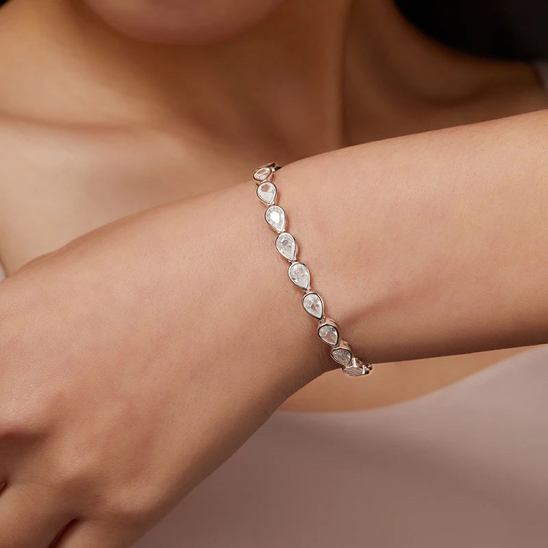 Zircon Moissanite Tennis Bracelet Plated 18K Pear Cut for Women Men 4*6mm Gems Luxury Wedding Chain Pure S925 Silver