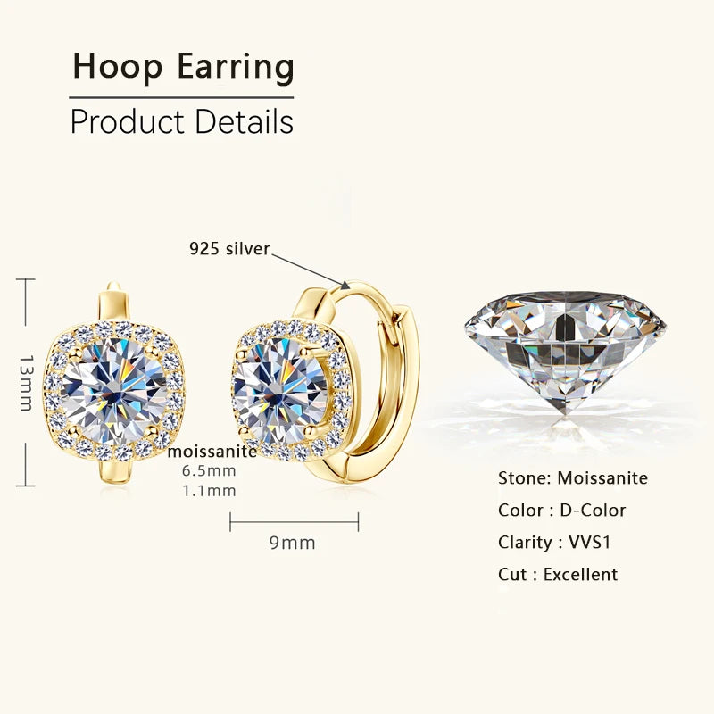 6.5mm Moissanite Earring With GRA Certificate 100% Real 925 Sterling Silver Hoop Earrings