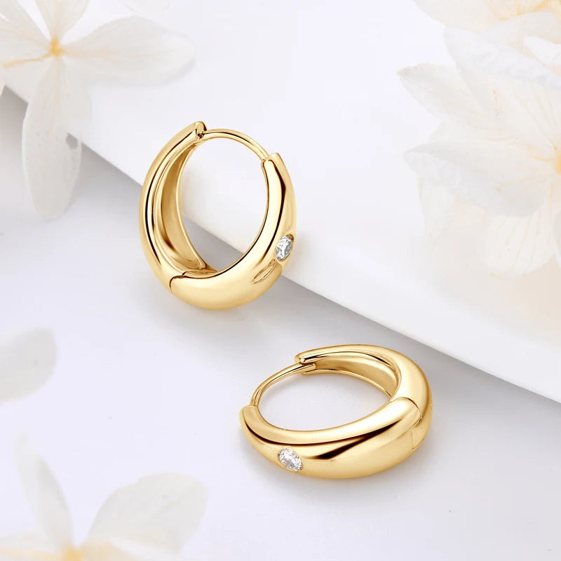 Moissanite Hoop Earrings Exquisite 925 Sterling Silver Chunky Dome Earring
