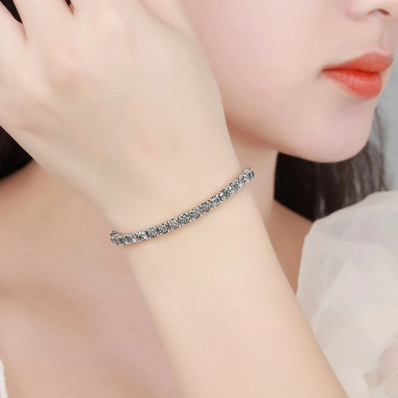 Full Grey Moissanite Tennis Bracelet s925 Sterling Silver with White Gold Plated Chain Party Bracelets for Women Man