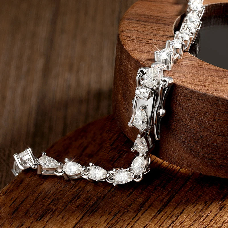 Moissanite Tennis Bracelet Diamond s925 Sterling Silver 18k D VVS1 Pear Cut