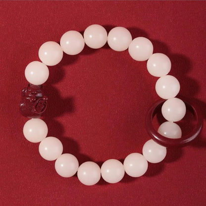 Natural White Jade Bodhi Root Bracelet