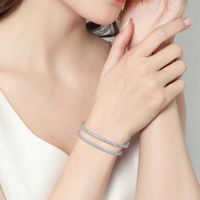 Moissanite Tennis Bracelet 3/4/5mm S925 Sterling Silver with 18k Gold Plated Bracelets for Women Man with Certification