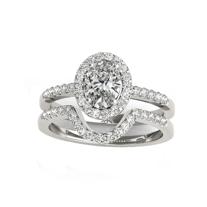 925 Sterling Silver Ring Sets 3 Ct Oval Moissanite Fine Jewelry Wedding  Rings For Women Band