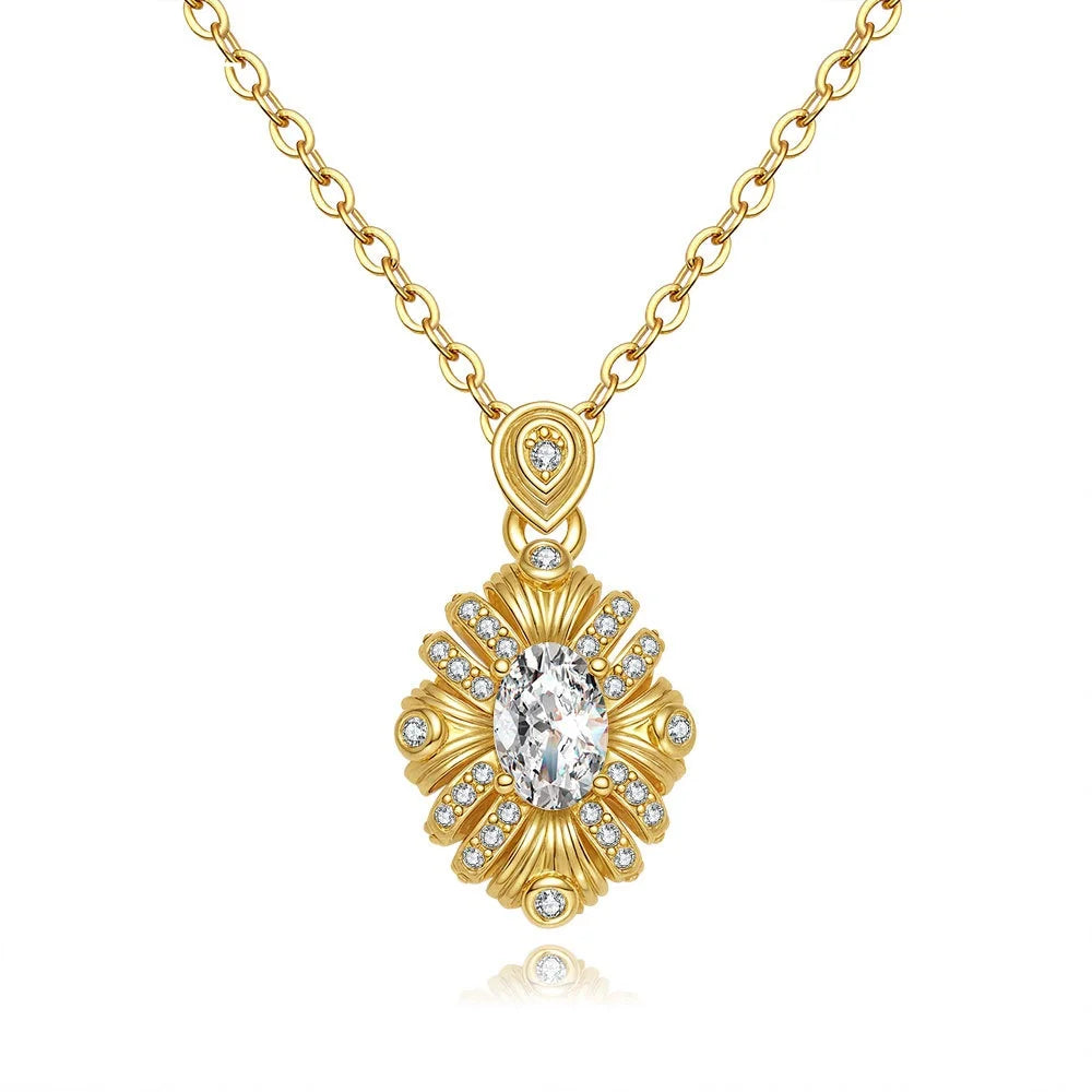 18k Gold 1ct Diamond Bauhinia Necklace Flashing Moissanite Sunflower Women Pendant Light and Exquisite Wedding Fine Jewelry