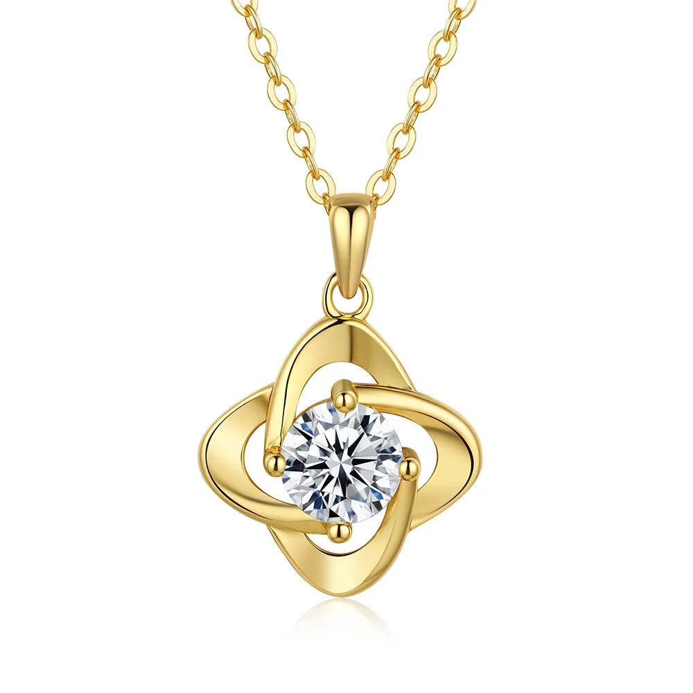 Luxury Four-leaf Clover Pendant 1ct Diamond Moissanite Necklace Women's 14K Gold Personalized Engraving Wedding Fine Jewelry