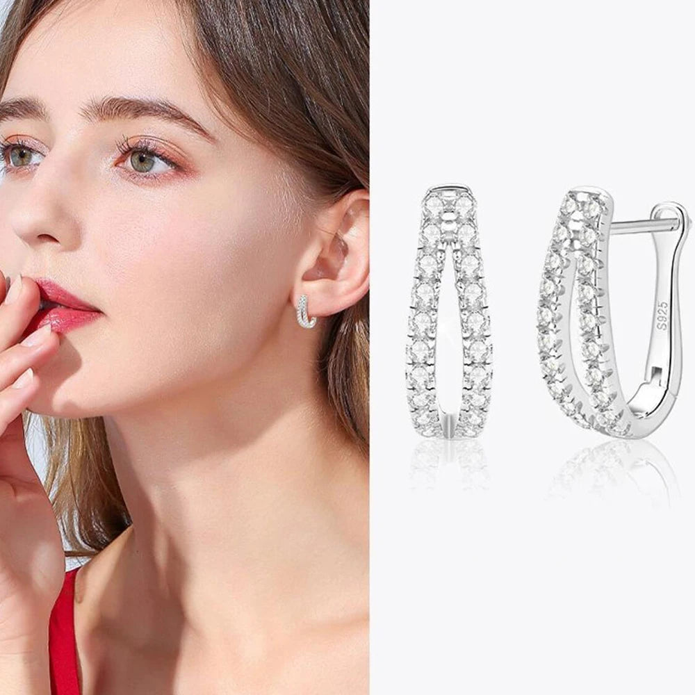1.5mm Moissanite Hoop Earrings for Women 925 Sterling Silver 18K Gold Plated Earrings Classic Girls' Jewelry