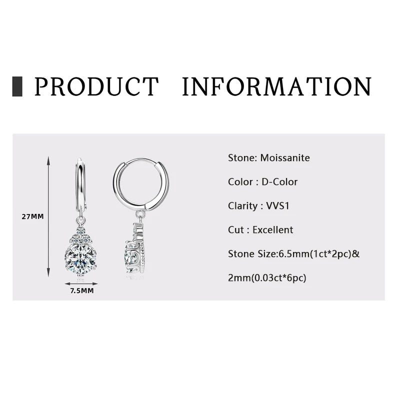 Moissanite Dangle Earrings For Women 925 Sterling Silver Drop Earring