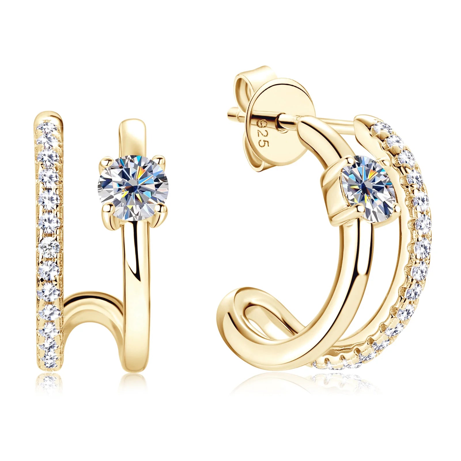Original 925 Silver Earrings 4mm Moissanite Diamond Earring Half Small Piercing Hoops Ear Stud for Women Plated 18K Gold Jewelry