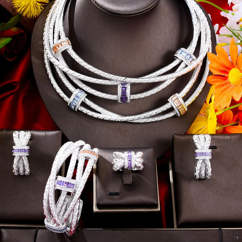 Exquisite Multicolor Crossover Statement Jewelry Sets for Brides