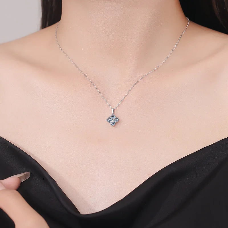 Sugar Cube Pendant Necklace 1.2Ct Moissanite PT950 Platinum Women Light Luxury