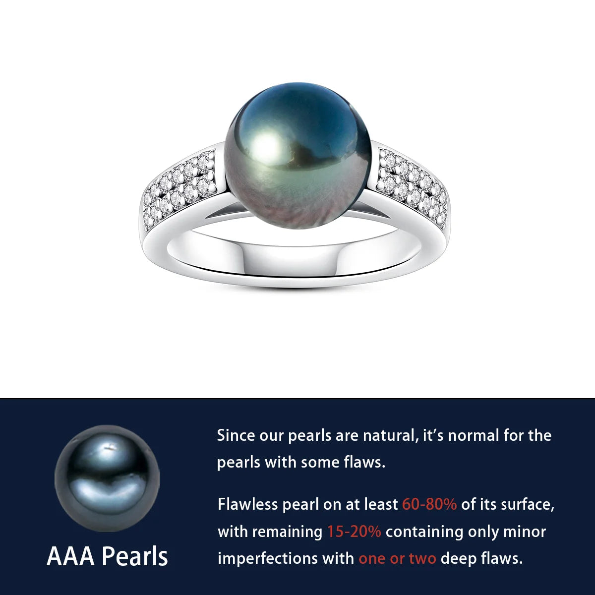 9-10mm Natural Tahitian Black Pearl Engagement Ring