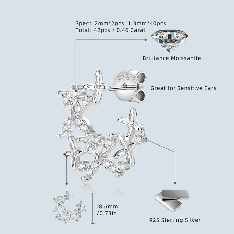 Leaf-Shape Moissanite Stud Earring Original 925 Sterling Silver Earrings