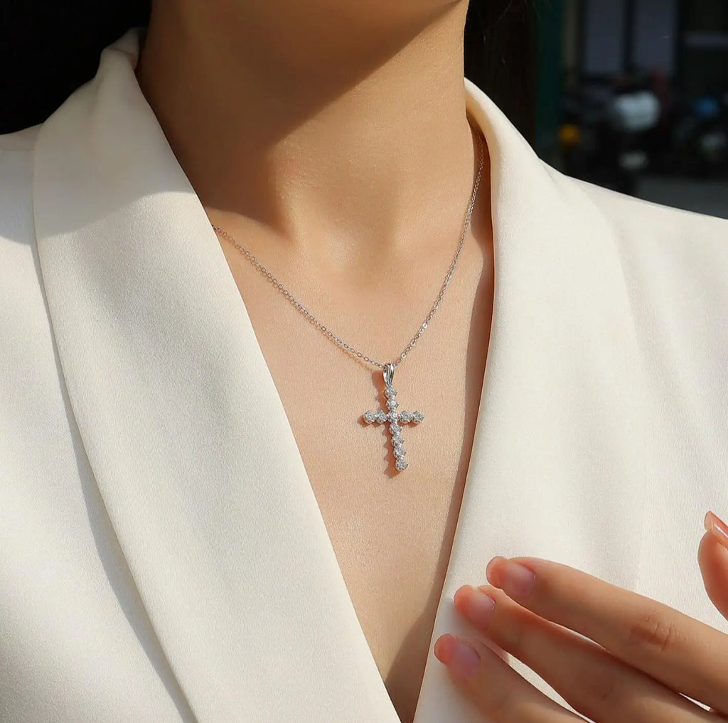Moissanite Cross Pendant Necklace for Women Original s925 Sliver 2.5mm Collar Neckalces 2024 Trend Goth Party Wedding Jewelry