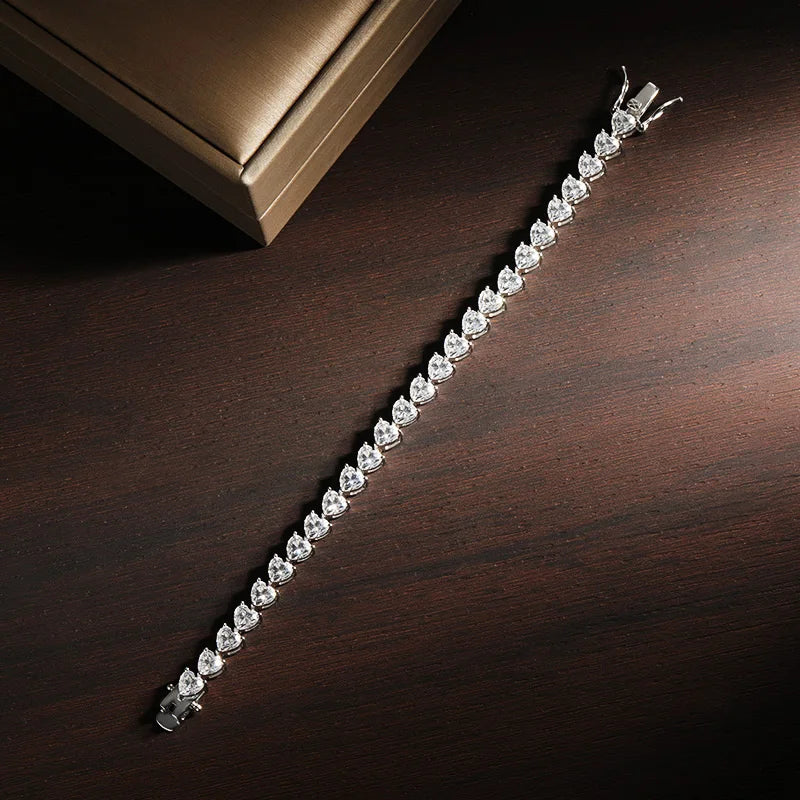 Heart Moissanite Tennis Bracelet Original 925 Sterling Silver Plated 18k White Gold D VVS1