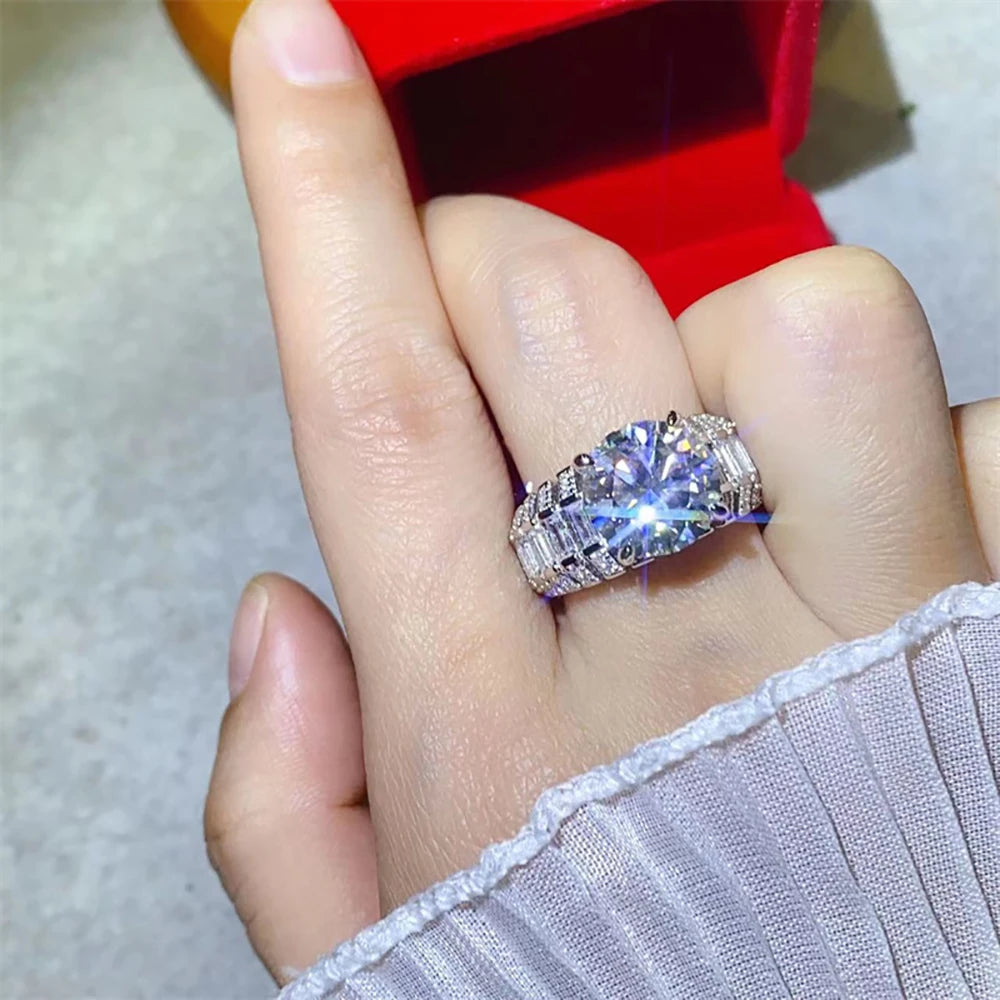 5ct D Color Big Moissanite Rings For Women S925 Sterling Silver Bands Plated 18k