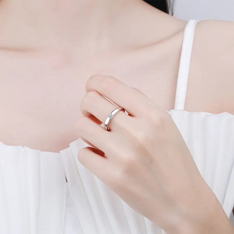 LOVERS Wedding Band 18K White Gold Women Men Engagement Rings 0.3CT Moissanite Diamond Girl Birthday Gift Daughter Adult's Day