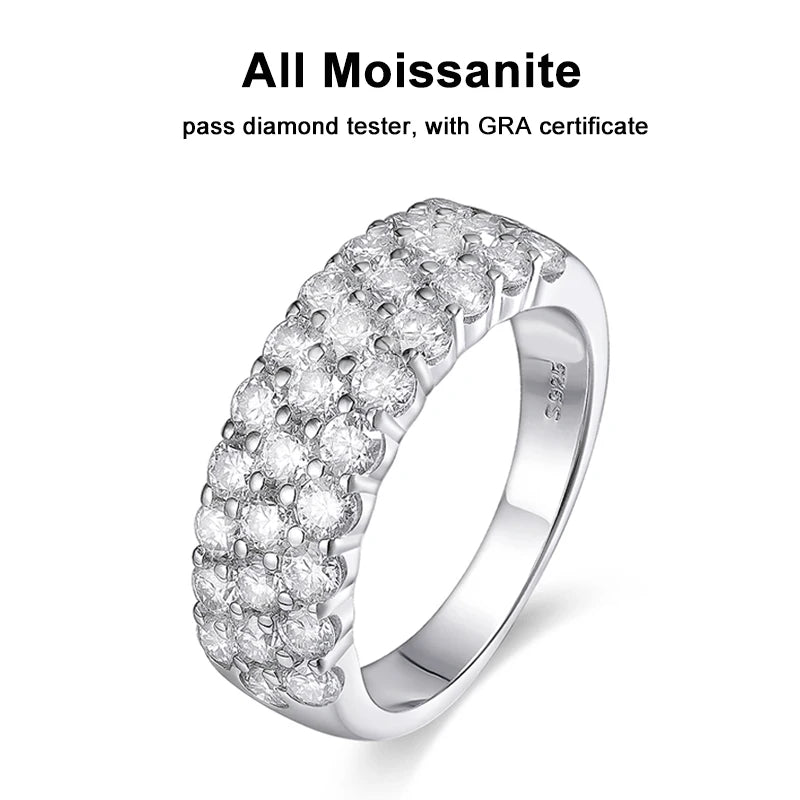 3-Row Moissanite Half Eternity Band - S925 Sterling Silver