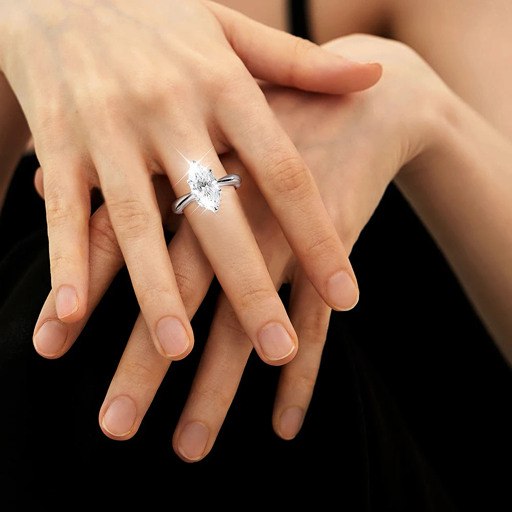 4cttw Marquise Cut D Color Moissanite Rings For Women Wedding Bridal S925 Sterling Silver