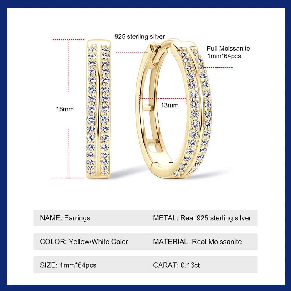 14K Gold Plated Hoop Earrings for Women Real S925 Sterling Silver Moissanite Diamond Earrings Trend Fine Jewelry Gift