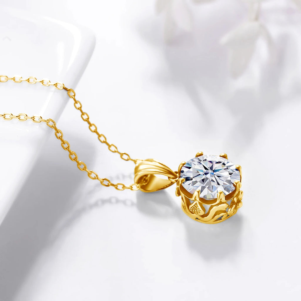 Moissanite Necklace For Women D Color Round Cut Pure 925 Silver 4 Carat