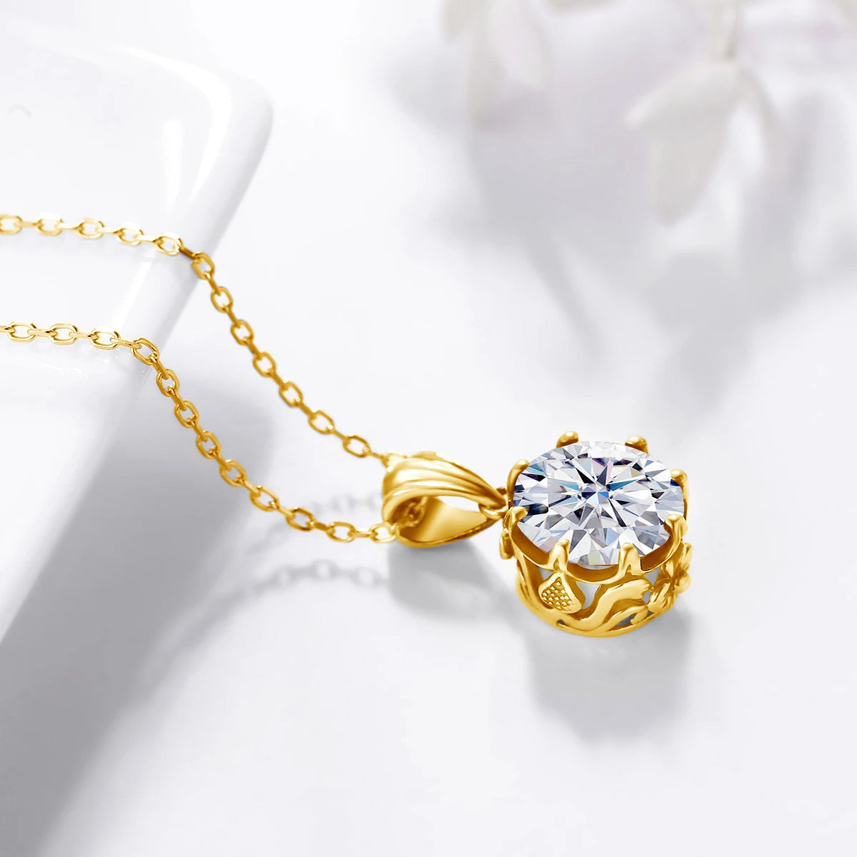 Moissanite Necklace For Women D Color Round Cut Pure 925 Silver 4 Carat