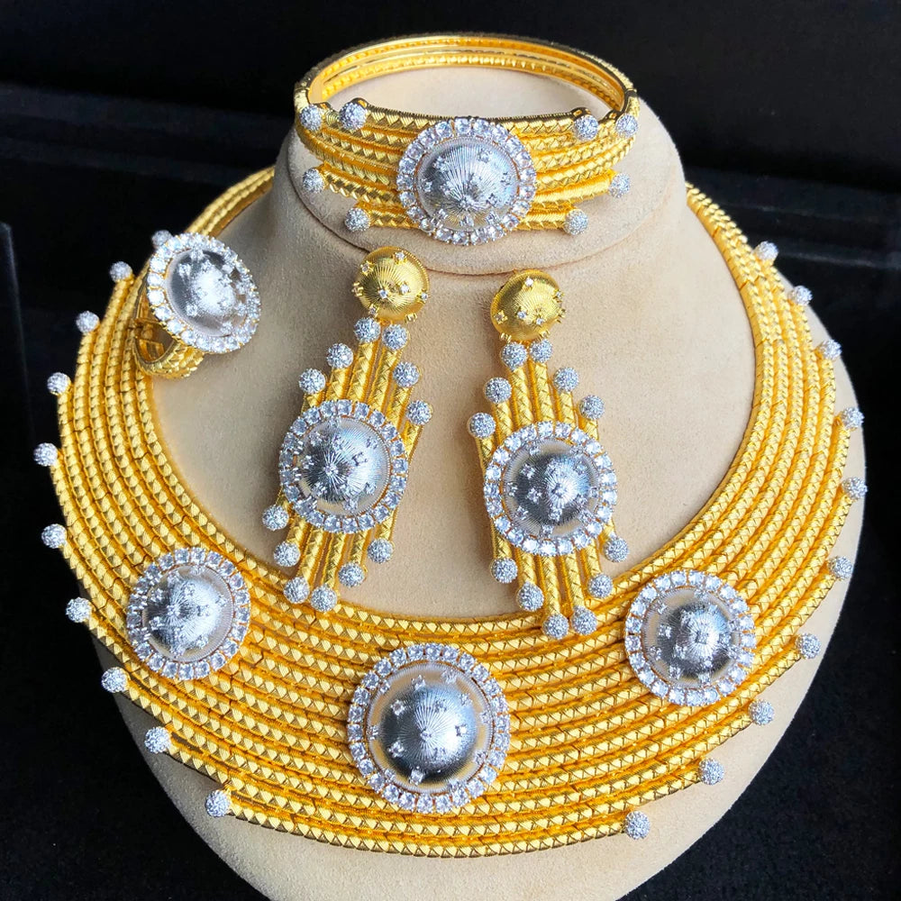 Luxury Princess 4PCS Round African Jewelry Sets For Women Wedding Party Full Cubic Zircon Dubai Bridal jewelry Set Gift