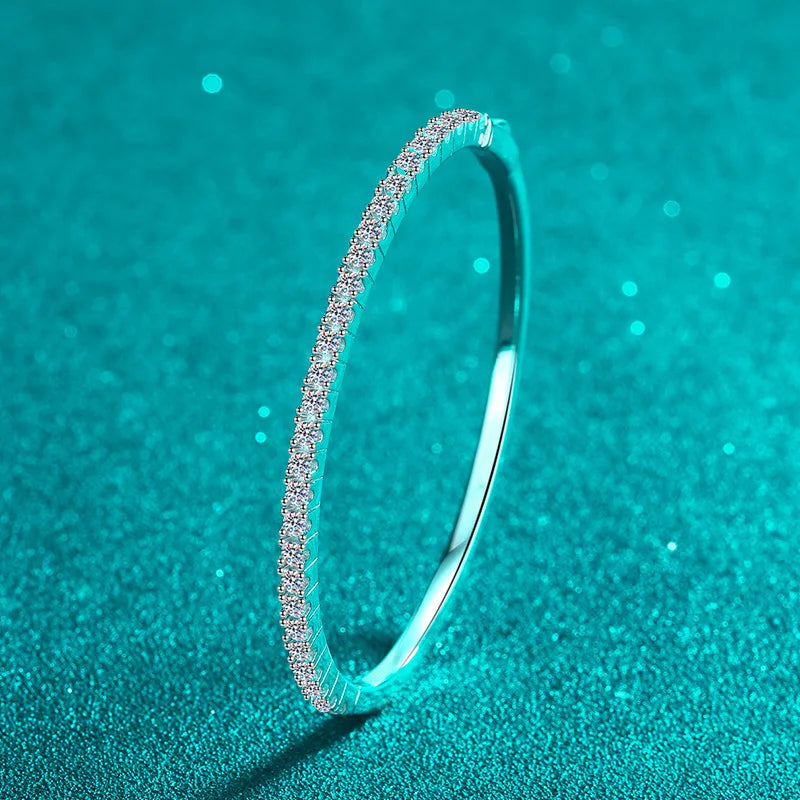 All Moissanite Bangles for Women Luxury Sparkling Bracelets Wedding Birthday Gift 925 Sterling Silver Plated 18K 2.5mm