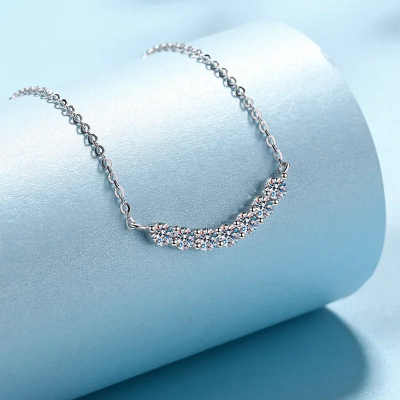 Valentine's Day Girl 18K White Gold Smile Necklaces Women Wedding 1.4CT Moissanite Diamond PT950 Platinum Birthday Gift Jewelry