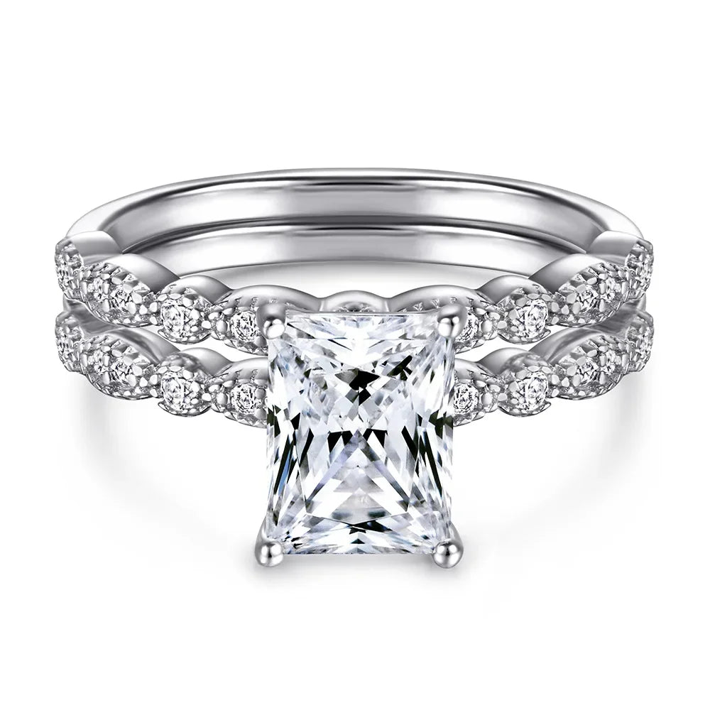 Moissanite Ring Set 925 Silver Cushion Cut 2 Carat Vintage Engagement Wedding Women Ring