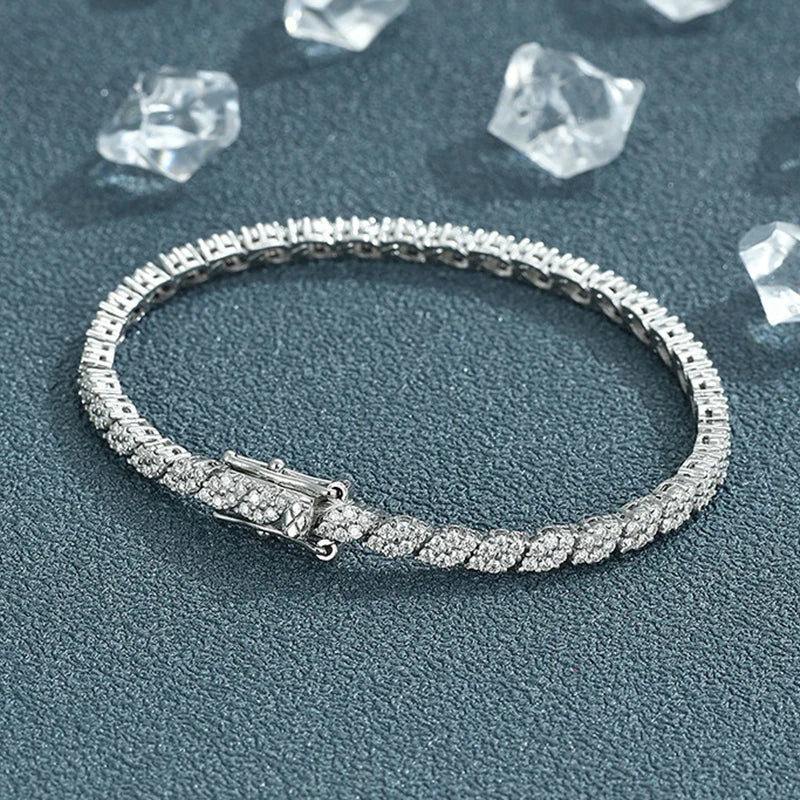 Full 1.2mm Moissanite Tennis Bracelet for Women Men S925 Silver with Plated 18K Gold Chain Party Engagement Bracelets
