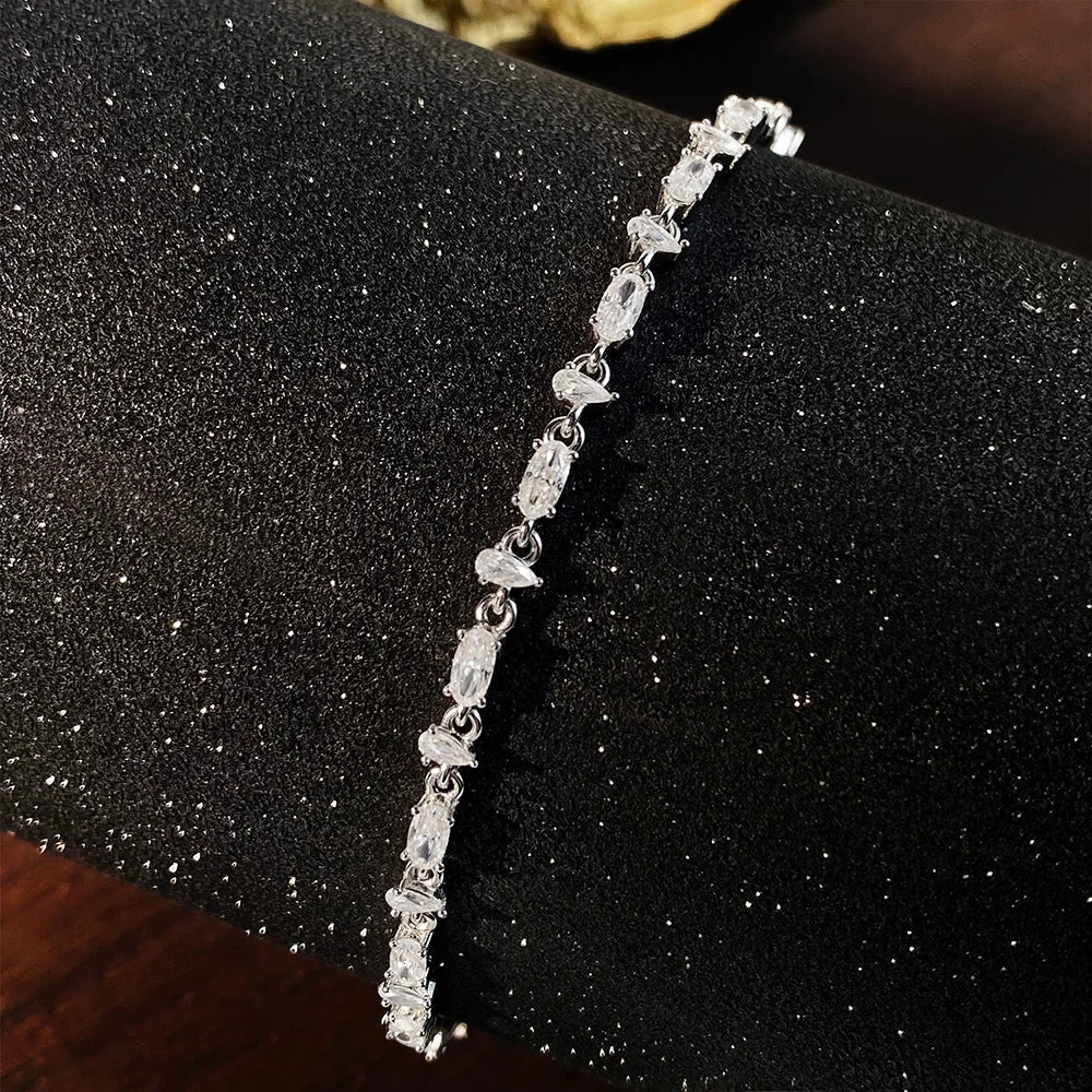 Oval Pear Cut Moissanite Tennis Bracelet s925 Silver Plated 18k White Gold GRA Certified Thin Bracelets for Women Man