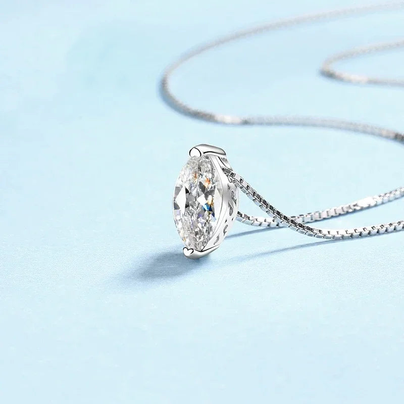 WOMEN Valentine's Day 18K White Gold Wedding Necklaces 1CT Marquise 5*10mm Moissanite Diamond PT950 Platinum Girl Birthday Gift