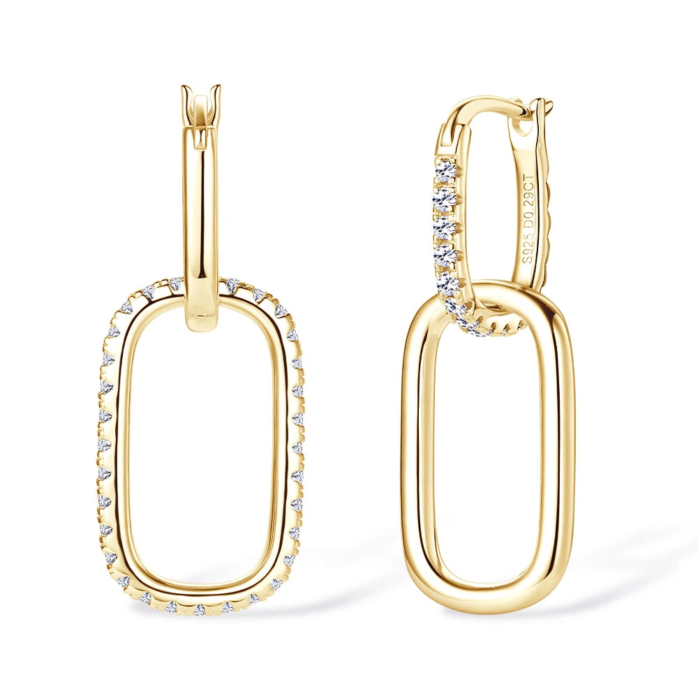 925 Sterling Silver Paperclip Earrings 1.4mm Full Moissanite Hoop Earring for Women Plated 18k Wedding Jewelry GRA