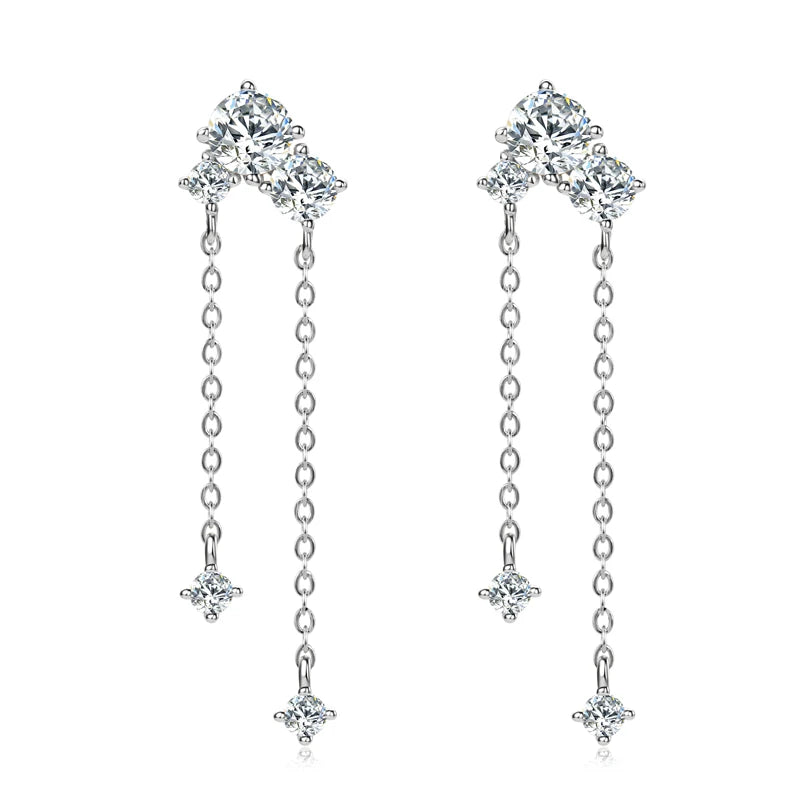 Moissanite Earrings 925 Certified Silver Tassel Chain Earring