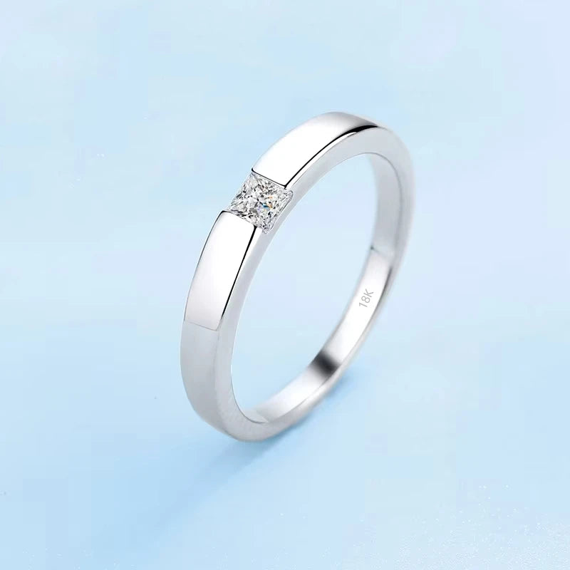 LOVERS Wedding Band 18K White Gold Women Men Engagement Rings 0.3CT Moissanite Diamond Girl Birthday Gift Daughter Adult's Day